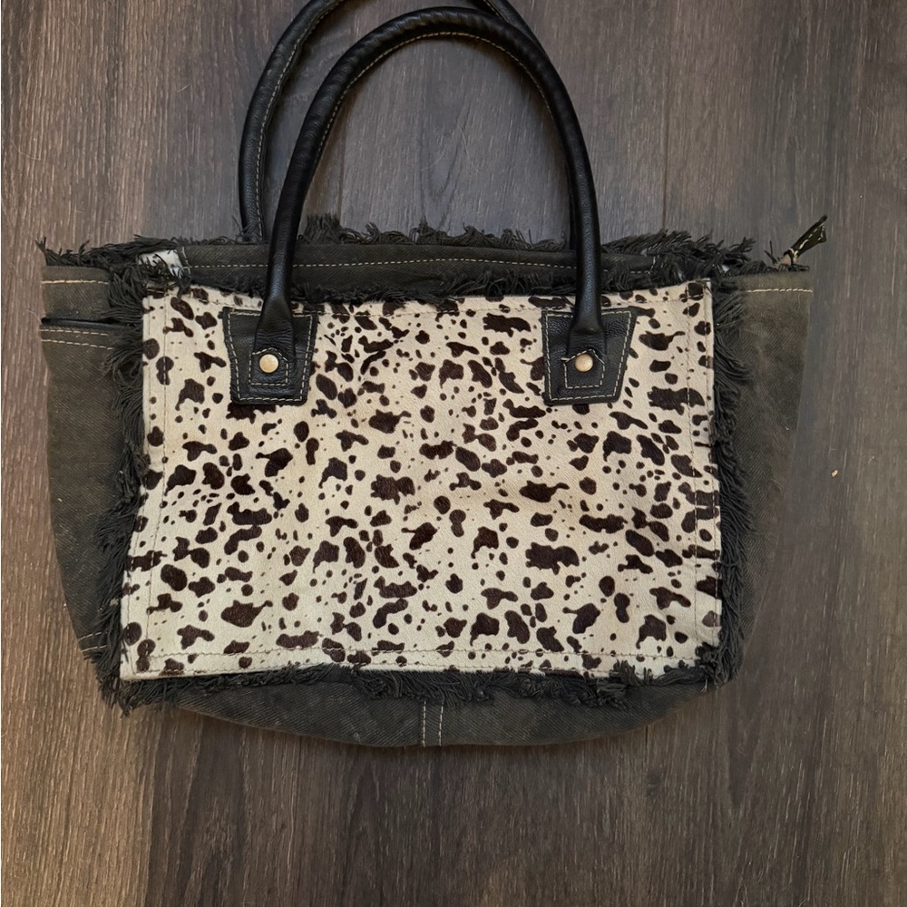 Myra Bag Black and Cream Speckled Tote